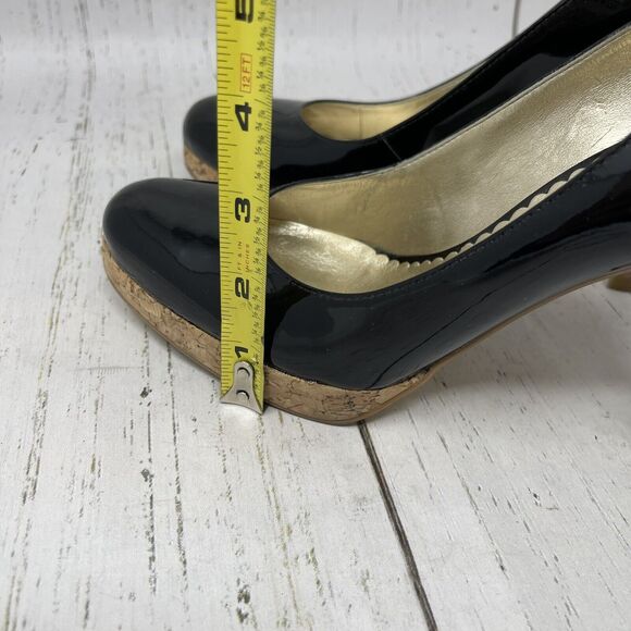 Jessica Simpson Leather Pumps Size 8.5 Black Cork High Heel Made In Brazil - Picture 11 of 12